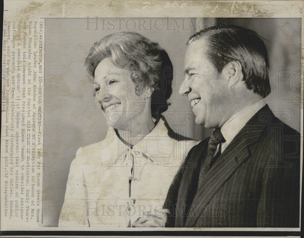 1974 Press Photo First Lady Pat Nixon and House Rep Leader John Rhoades - Historic Images