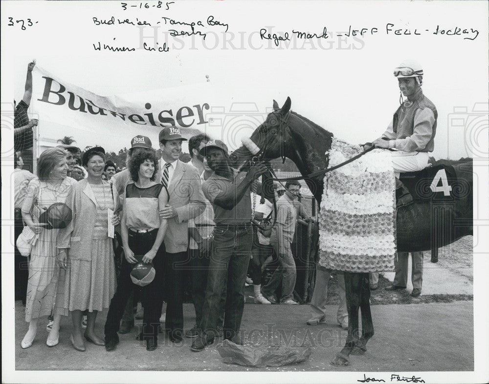 1985 Press Photo Budweiser Tamp Bay Downs Horse Race Winners Circle, Regal Mark - Historic Images