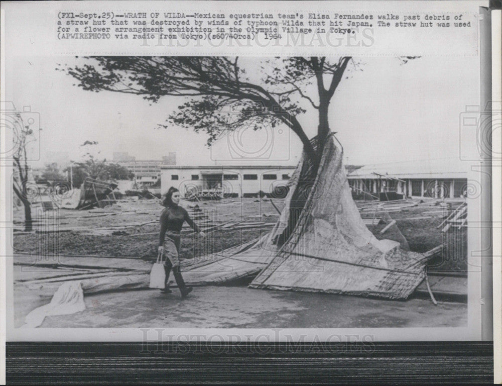 1965 Press Photo Elisa Fernandez Storm debris Typhoon Wilda Japan - Historic Images