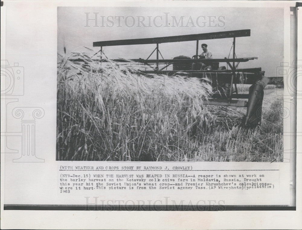 1963 Press Photo A reaper at work on Russian wheat field - Historic Images