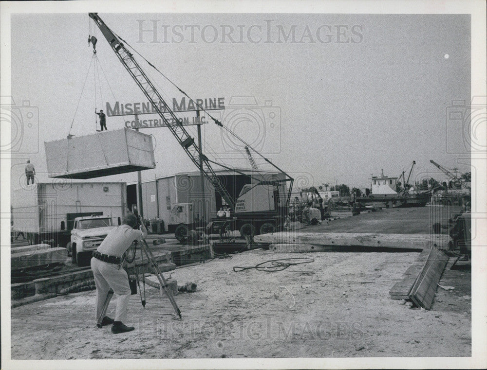 1967 Press Photo Latrine Cubes Transported On Barges For Eglin Air Force Base - Historic Images