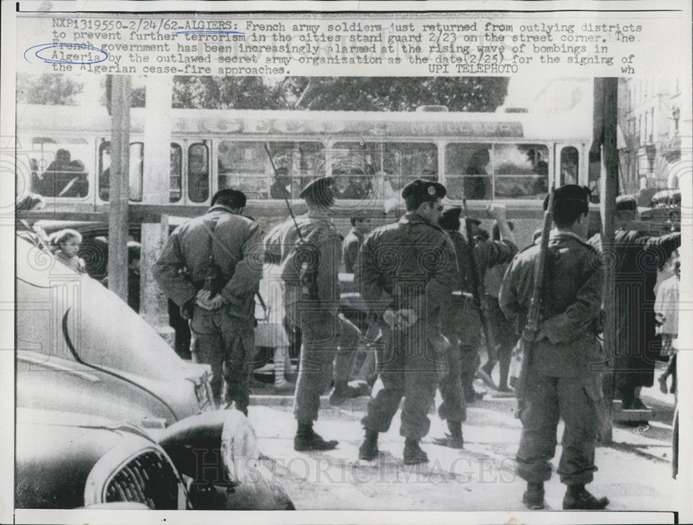 1962 Press Photo Bombings Cause French Gov&#39;t to Increase Military Patrols - Historic Images