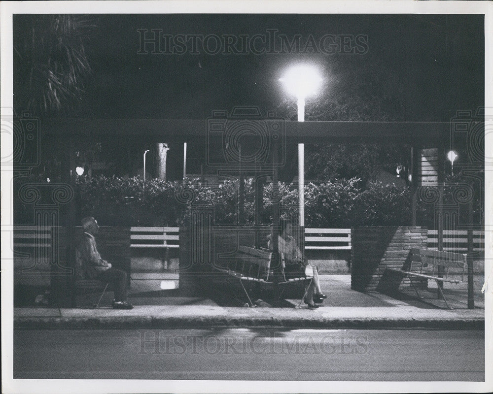 1967 Press Photo People On Benches By Street At Night In St Petersburg Florida - Historic Images