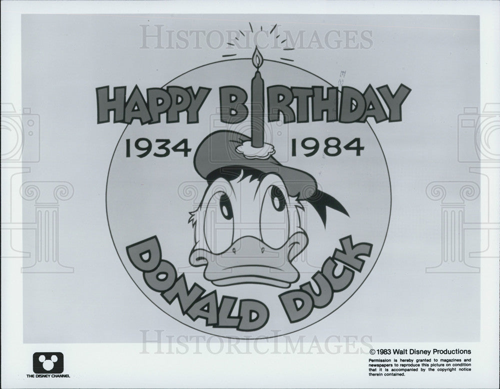 1983 Press Photo Walt Disney 50th Anniversary sign of Donald Duck - Historic Images