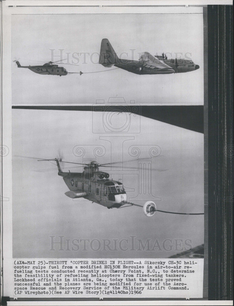 1966 Press Photo Sikorsky CH-3C Helicopter Refuels-Cherry Point NC Fixed Wing - Historic Images