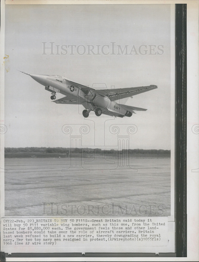 1966 Press Photo Britain Buys 50 F111S variable Wing Bombers For 5.88 Mill Each - Historic Images