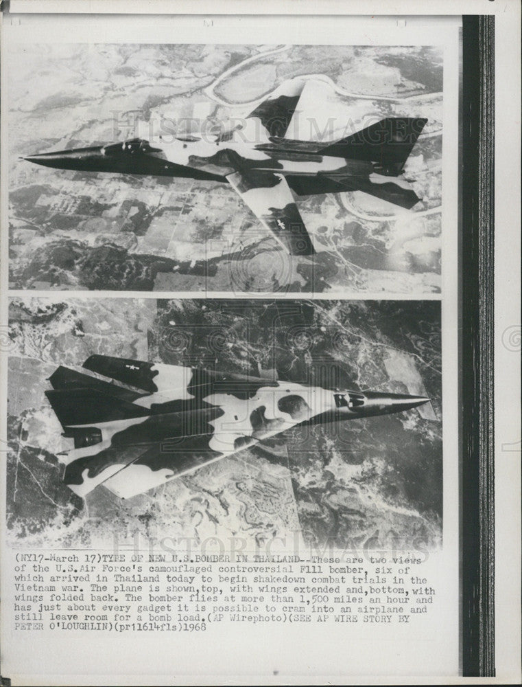 1968 Press Photo Us Air Force camoflaged F111 bomber - Historic Images