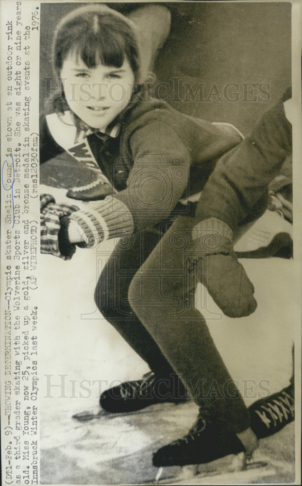 1976 Press Photo Olympic Skater Shelia Young Skating As 3rd Grader With Wolverin - Historic Images