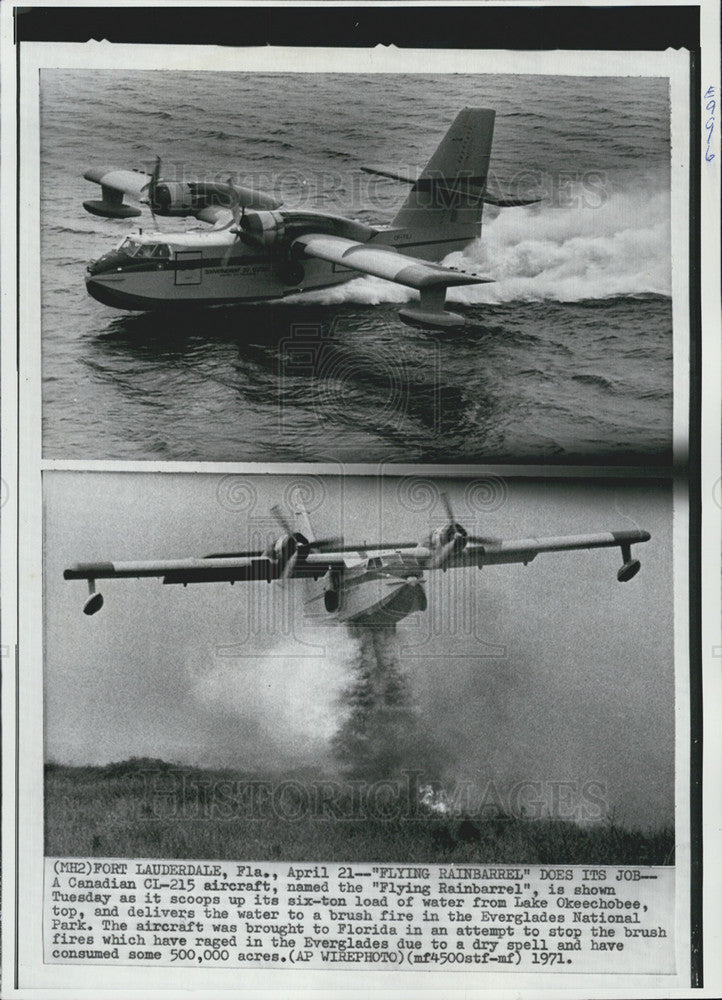 1971 Press Photo Canadian CL-215 Aircraft, Flying Rainbarrel, Lake Okeechobee - Historic Images