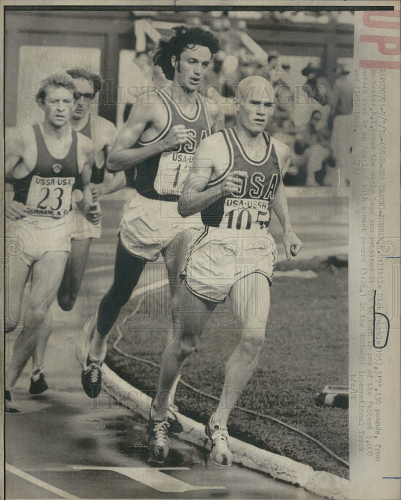 1974 Press Photo Dick Burgkle in USSR-US track mmet - Historic Images