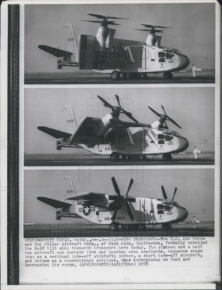 1958 Press Photo Sequence of Air Force Tilt-Wing Transport - Historic Images