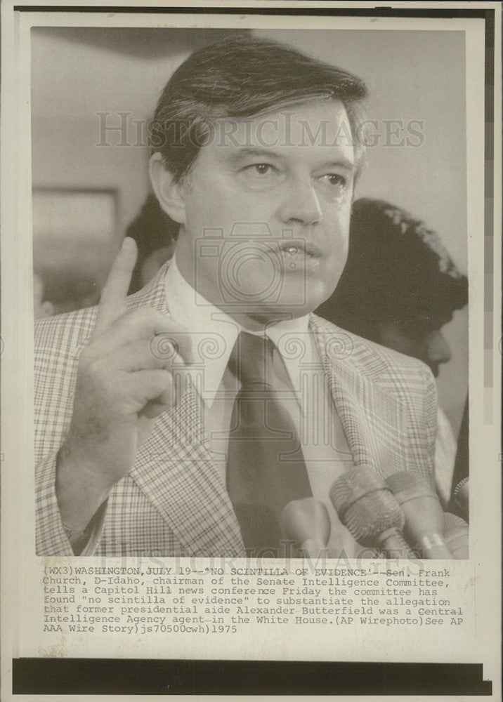 1975 Press Photo Frank Church/Democrat Idaho/Senate Intelligence Committee - Historic Images