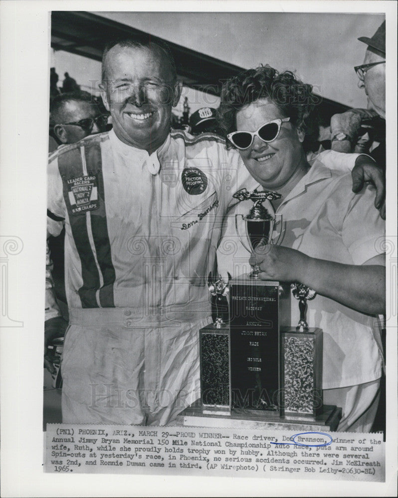 1965 Press Photo Race Driver Don Branson, Ruth, Jimmy Bryan Memorial 150 Mile - Historic Images