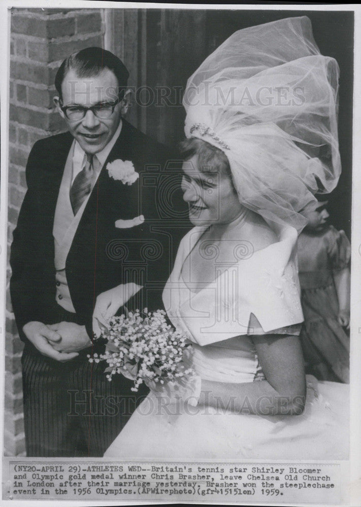 1959 Press Photo Tennis Player Shirley Bloomer, Chris Brasher - Historic Images