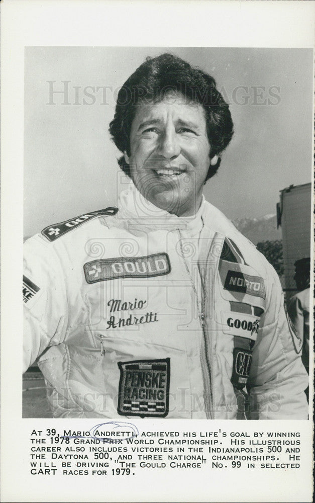 1979 Press Photo Mario Andretti Winner Of Grand Prix Indianapolis Daytona 500 - Historic Images