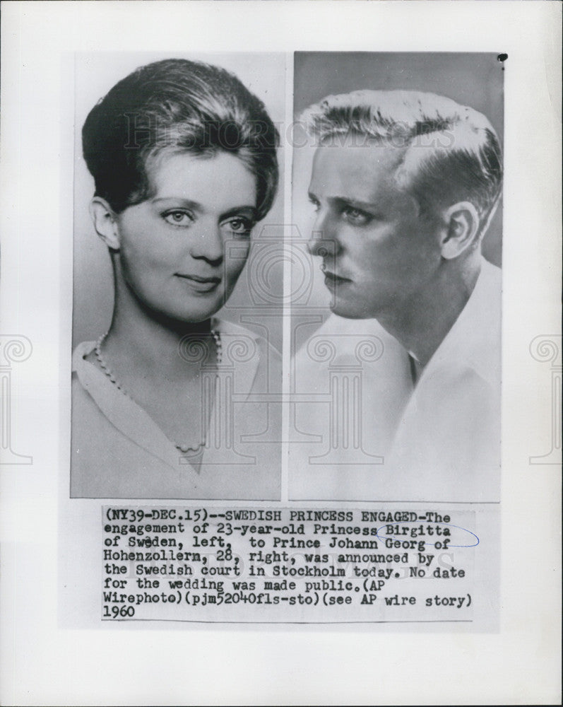 1960 Press Photo Princess Birgitta Of Sweden Engaged To Prince Johann Georg - Historic Images