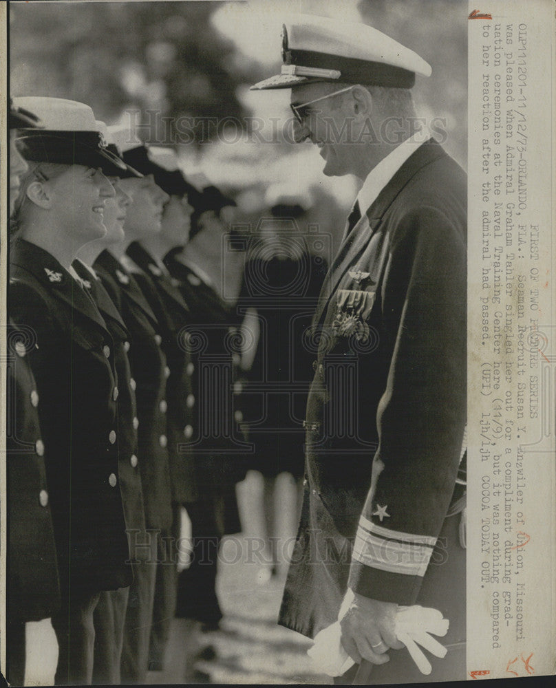 1973 Press Photo Seaman Recruit Susan T. Enzwiller Admiral Graham Tahler - Historic Images