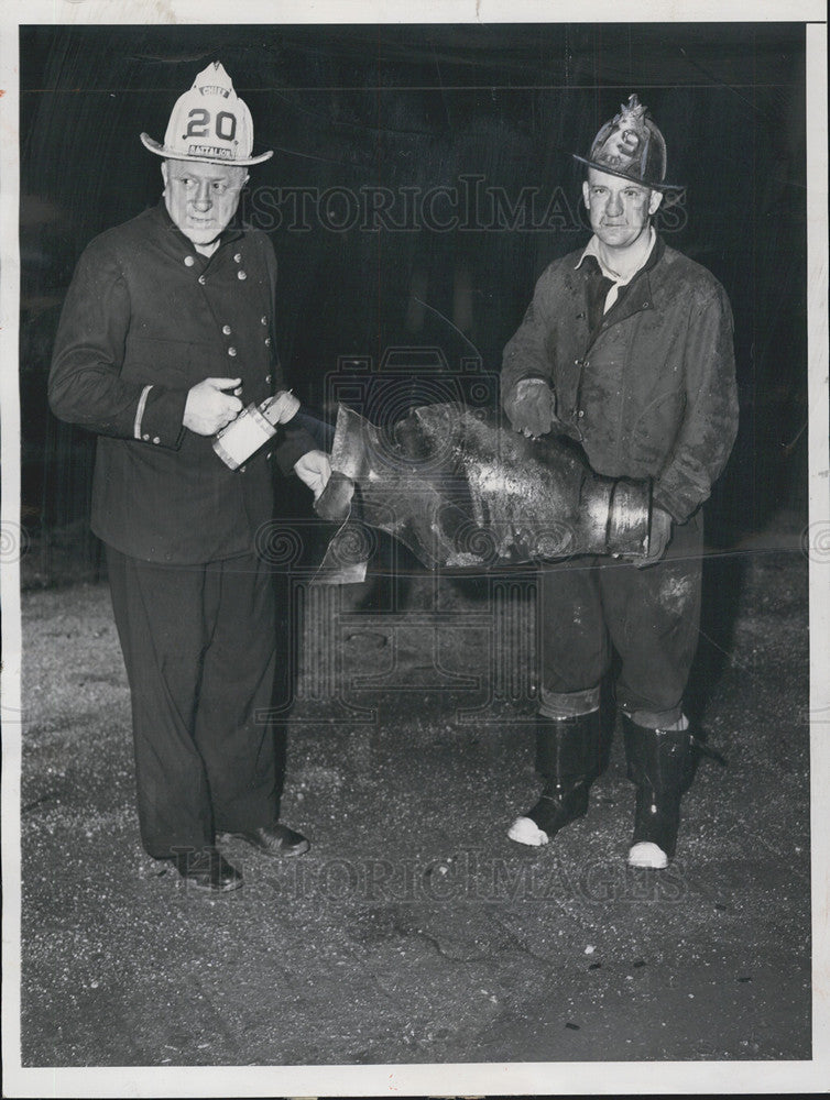 1953 Press Photo Used Shell Inspected By Firemen - Historic Images