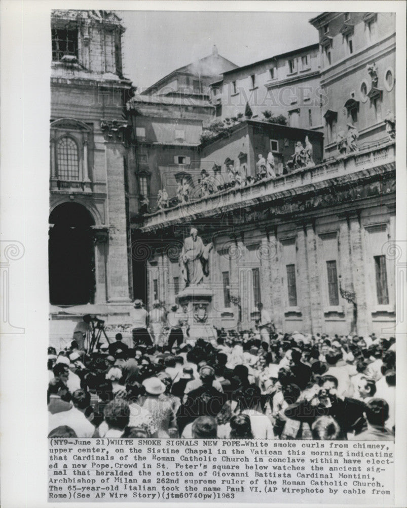 1963 Press Photo White Smoke Show Election Of Giovanni Battista Cardinal Montini - Historic Images