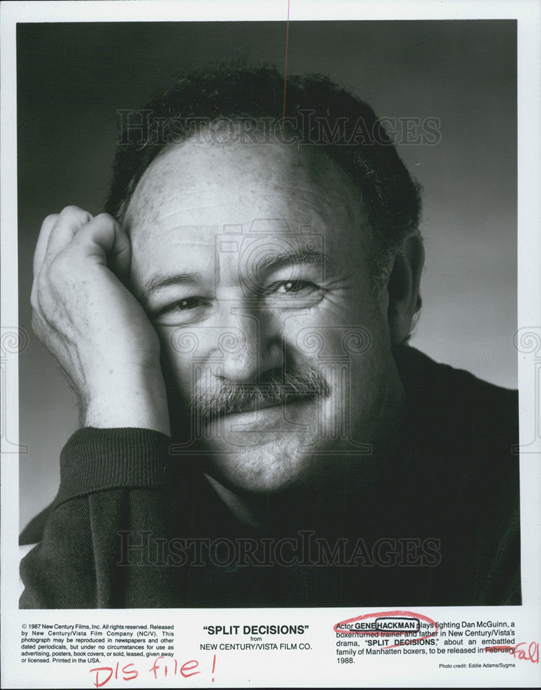 1987 Press Photo Split Decisions Film Actor Gene Hackman - Historic Images