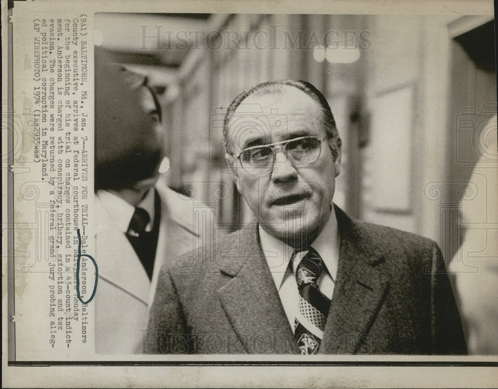 1974 Press Photo Dale Anderson, Baltimore County Executive at his trial - Historic Images