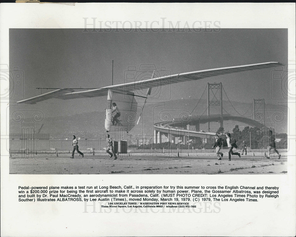 1979 Press Photo Gossamer Albatross practice run Long Beach California - Historic Images