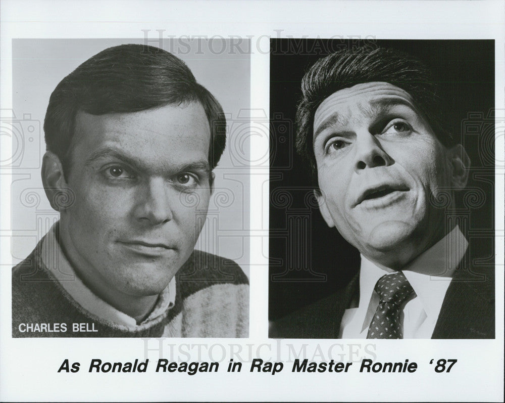 Press Photo Charles Bell as Ronald Reagan in &quot;Rap Master Ronnie 87&quot; - Historic Images