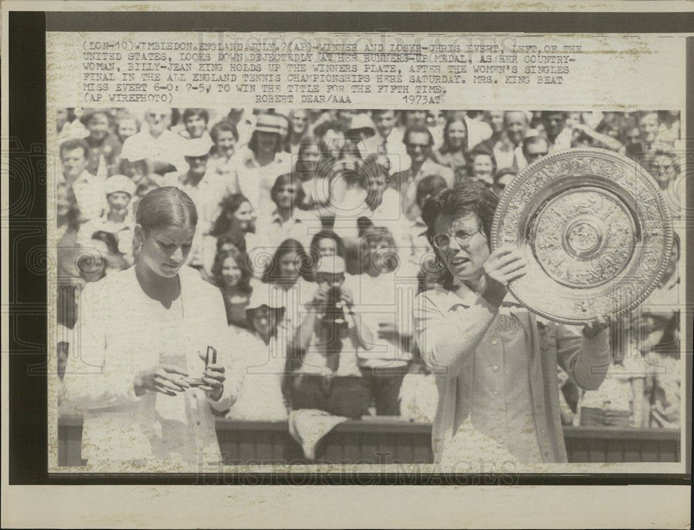 1973 Press Photo Billie Jean King wins at Wimbledon - Historic Images