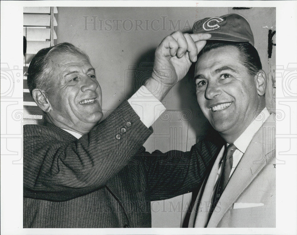 1960 Press Photo Charles Grimm and new Cubs mgr Lou Boudreau - Historic Images