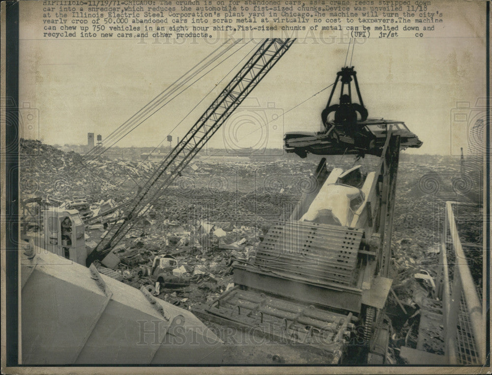 1971 Press Photo Auto Shredder, Illinois Electric Steel Corporation, Chicago - Historic Images