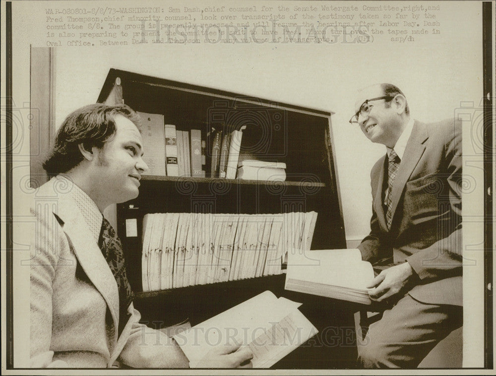 1973 Press Photo Sen Daan and Fred Thompson on Watergate hearingins - Historic Images