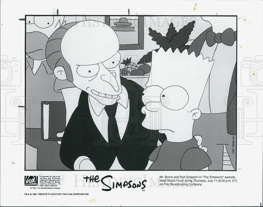 1991 Press Photo Mr. Burns and Bart in FOX's "The Simpsons" - Historic Images
