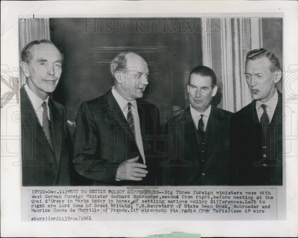 1961 Press Photo FranceGerman Gerhard Schroeder,LordHome G.B - Historic Images