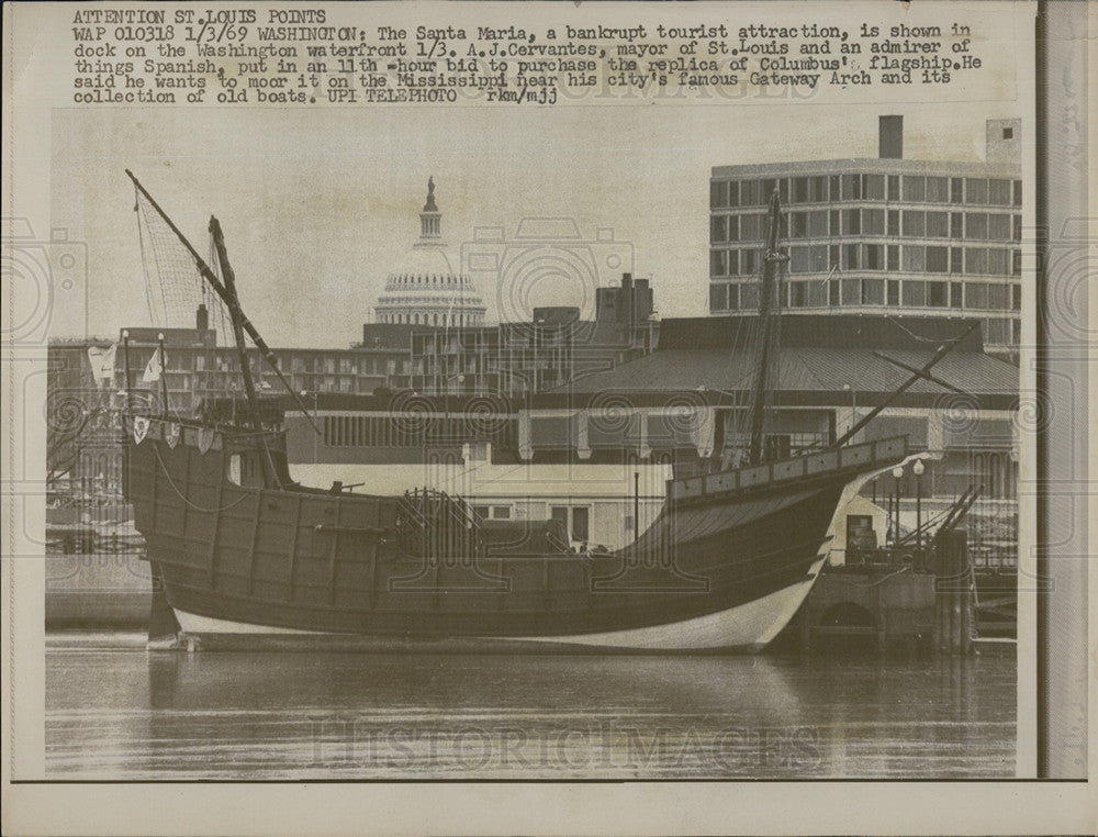 1969 Press Photo Santa Marie Ship Washington Waterfront - Historic Images