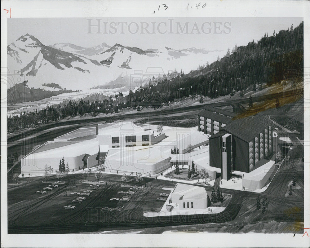 1973 Press Photo Planned shopping and Motels at Dillon Reservoir, Colorado - Historic Images