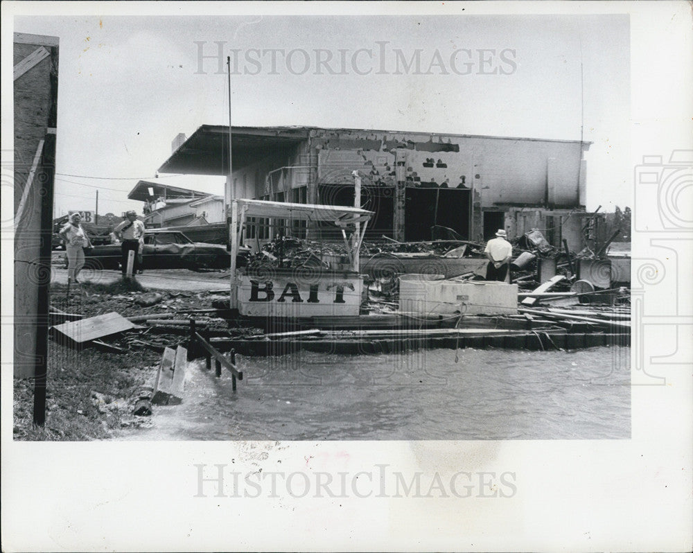 1978 Press Photo Fire and Water Battered Stickney Point Fish Camp &amp; Marina - Historic Images