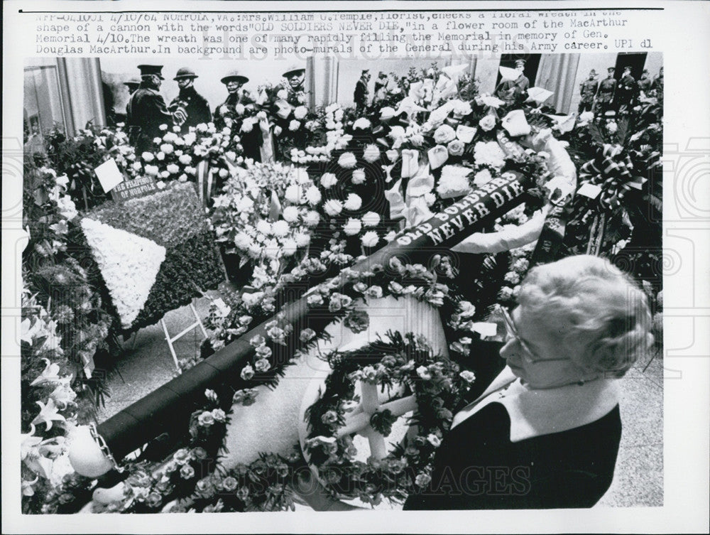 1964 Press Photo Cannon Says Old Soldiers Never Die On Gen MacArthur&#39;s Memorial - Historic Images