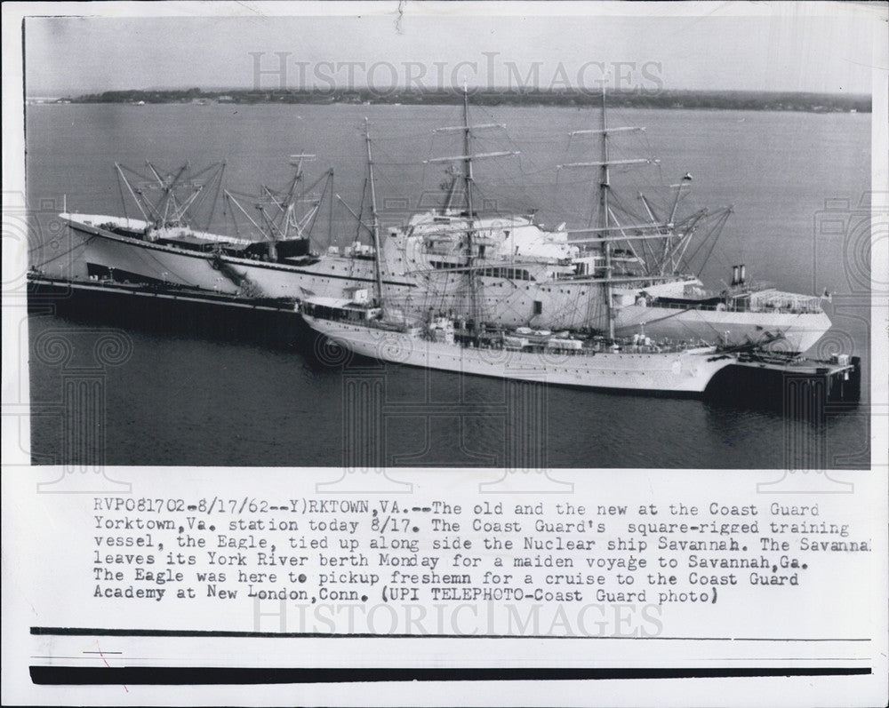 1962 Press Photo The Coast Guard Square rigged training vessel in Yorktown Va - Historic Images