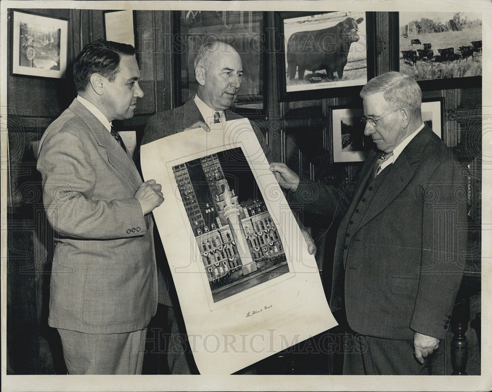 1950 Press Photo Walter Laudlay Dan Fisher W. Scripps Examine Building Project - Historic Images