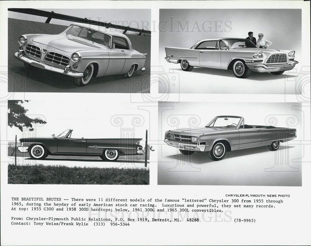 Press Photo Chryslers 1955 C300 1958 300D Hardtops 1961 300G 1965 300L - Historic Images