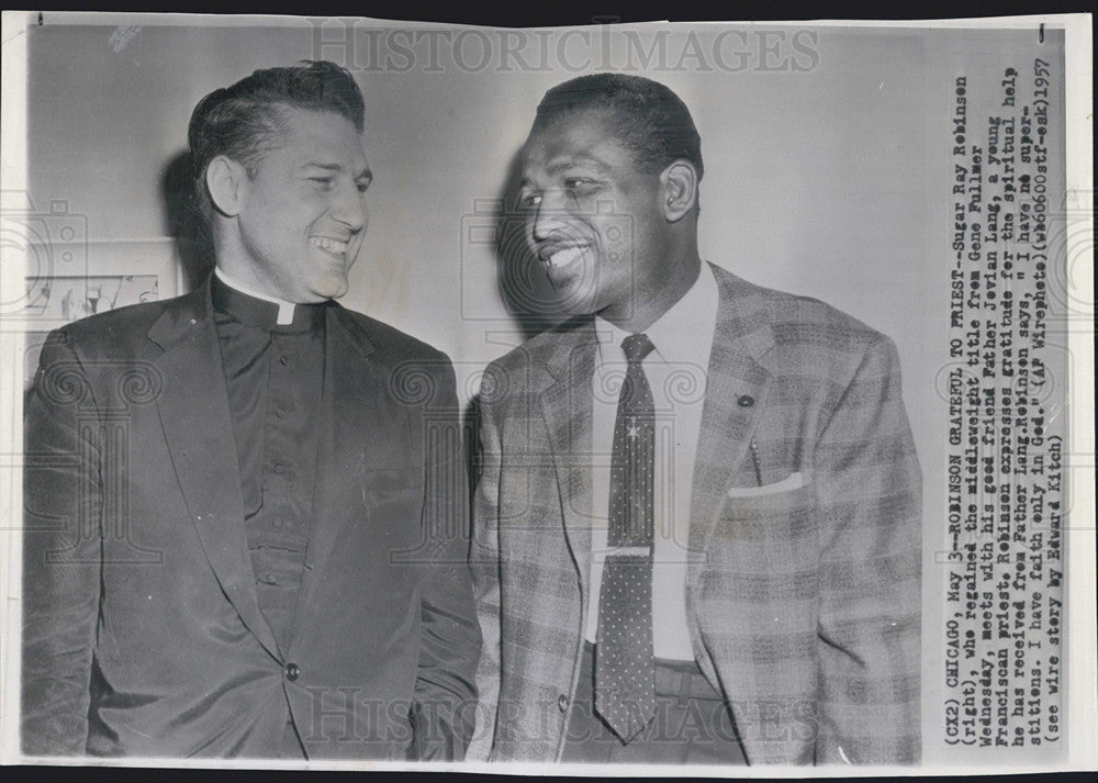 1957 Press Photo Sugar Ray Robinson World&#39;s Middleweight Boxing Champion Javian - Historic Images