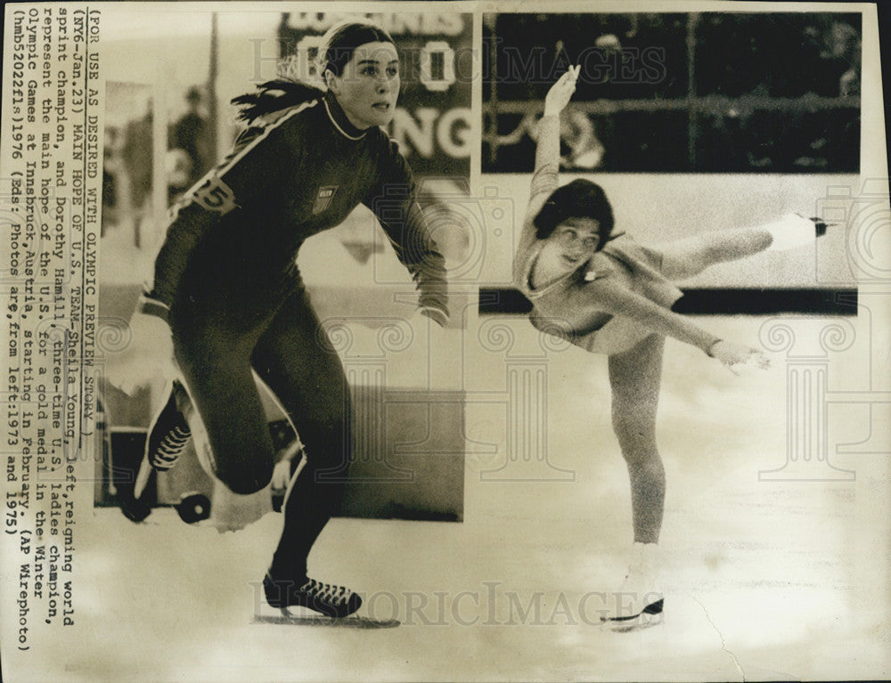 1975 Press Photo Shiela Young & Dorothy Hamill skate in Winter Olympics - Historic Images