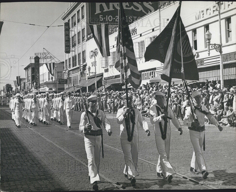 Press Photo Color Guard marches in parade - Historic Images