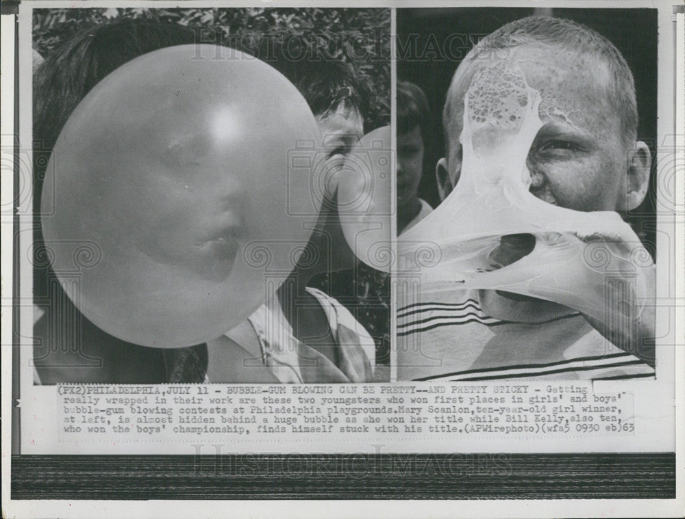 1965 Press Photo Bubble Gum Blowing Sticky - Historic Images