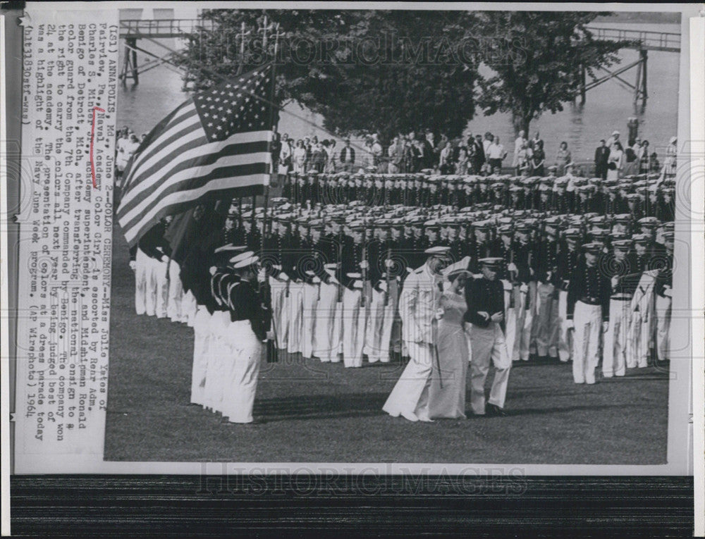 1964 Press Photo US Naval Academy Annapolis Maryland Color Ceremony - Historic Images