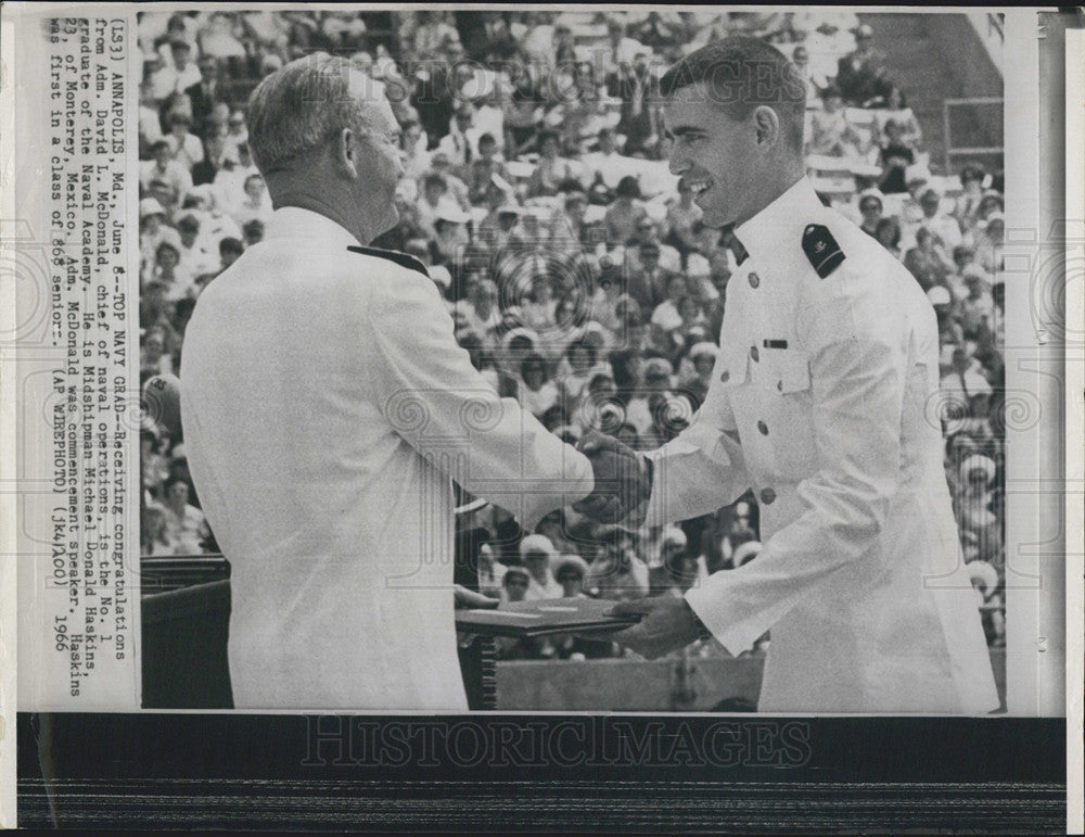 1966 Press Photo Michael Donald Haskins Receives Diploma From David L. McDonald - Historic Images