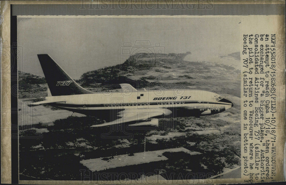 1971 Press Photo A boeing 737 airplane - Historic Images