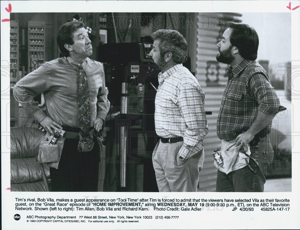 1993 Press Photo Tim Allen, Bob Vila, and Richard Karn &quot;Home Improvement&quot; - Historic Images