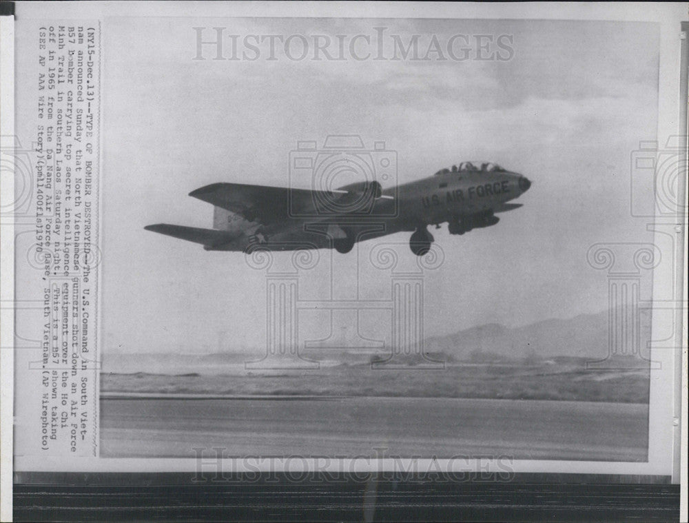 1970 Press Photo US Air Force B57 Bomber Shot Down By North Vietnam - Historic Images