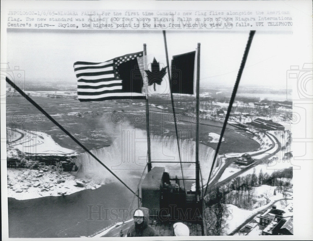 1965 Press Photo Canada&#39;s New Flag Flies Over Niagara Falls - Historic Images